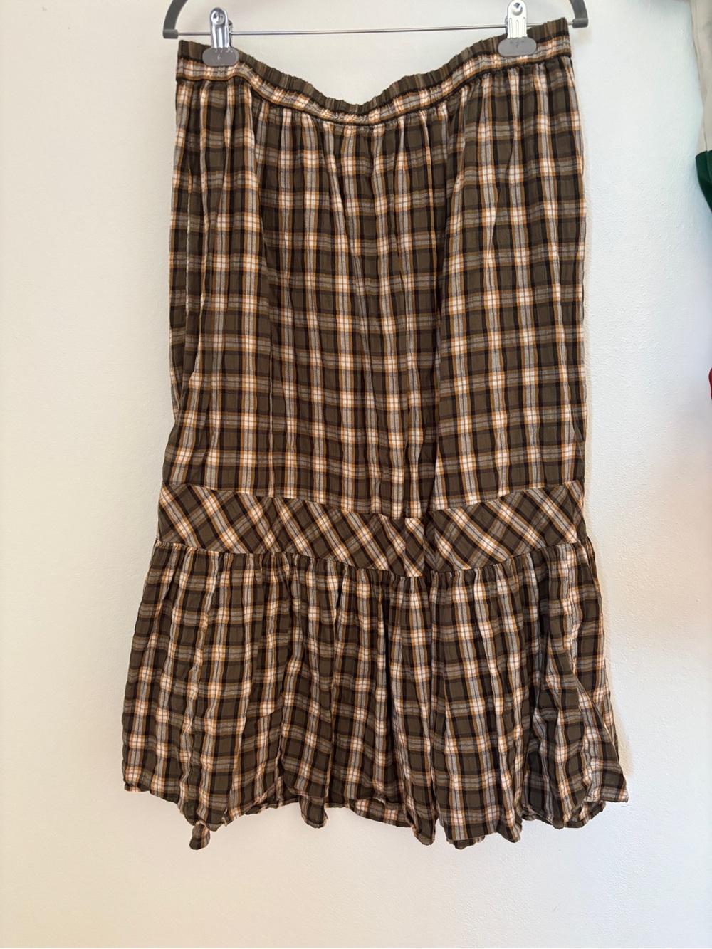 American Eagle Green Plaid Tiered Maxi Skirt Size XL - Picture 2 of 9